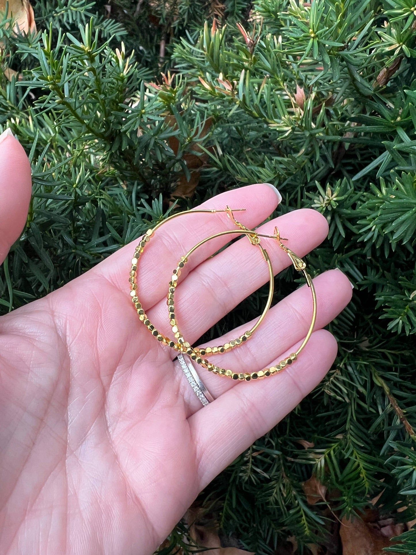 Gold Beaded Hoop Earrings