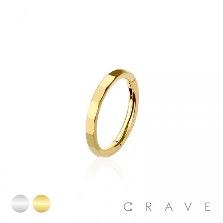 316L SURGICAL STEEL CUT FACETED HINGED SEGMENT HOOP RING