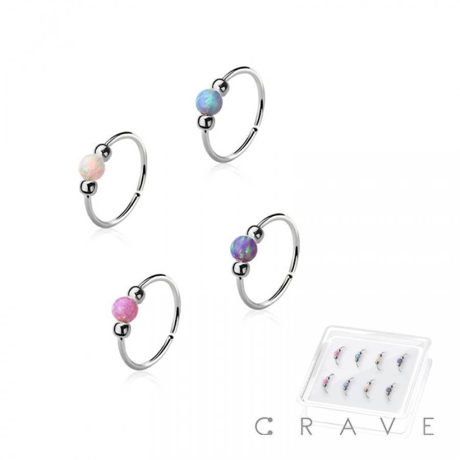 Sterling Silver Nose Hoop with Opal Stone