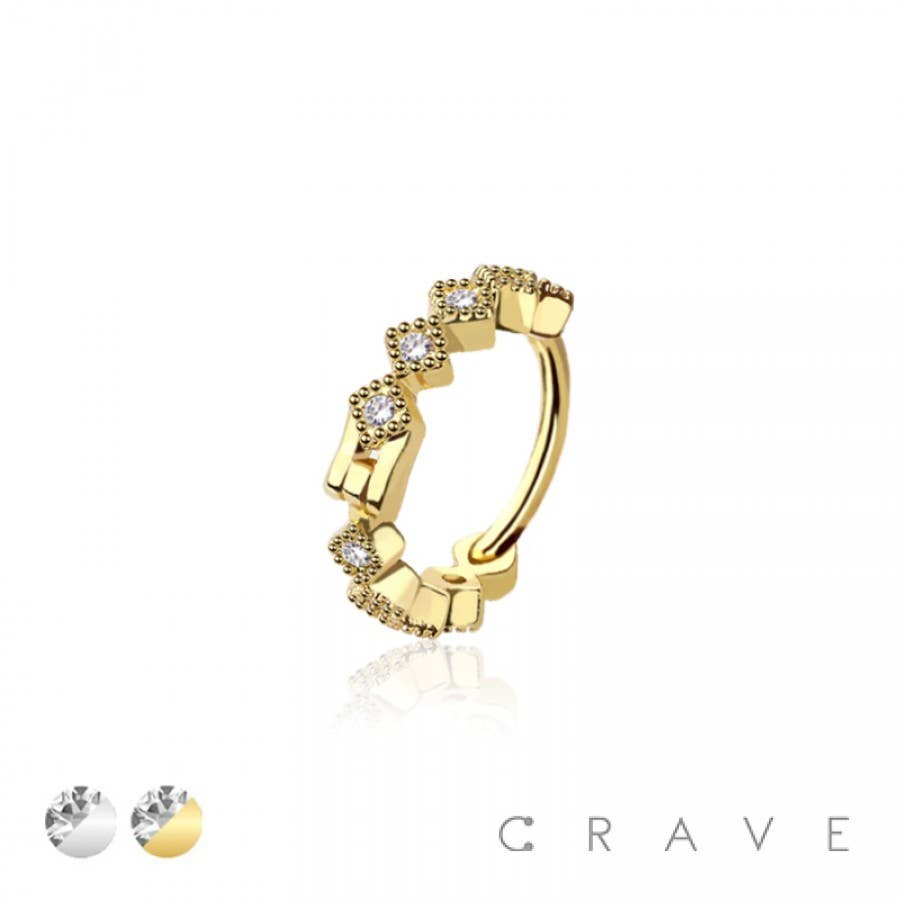 GEM CROWN 316L SURGICAL STEEL HINGED SEGMENT HOOP RING