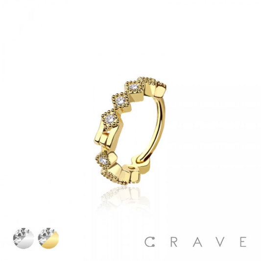 GEM CROWN 316L SURGICAL STEEL HINGED SEGMENT HOOP RING