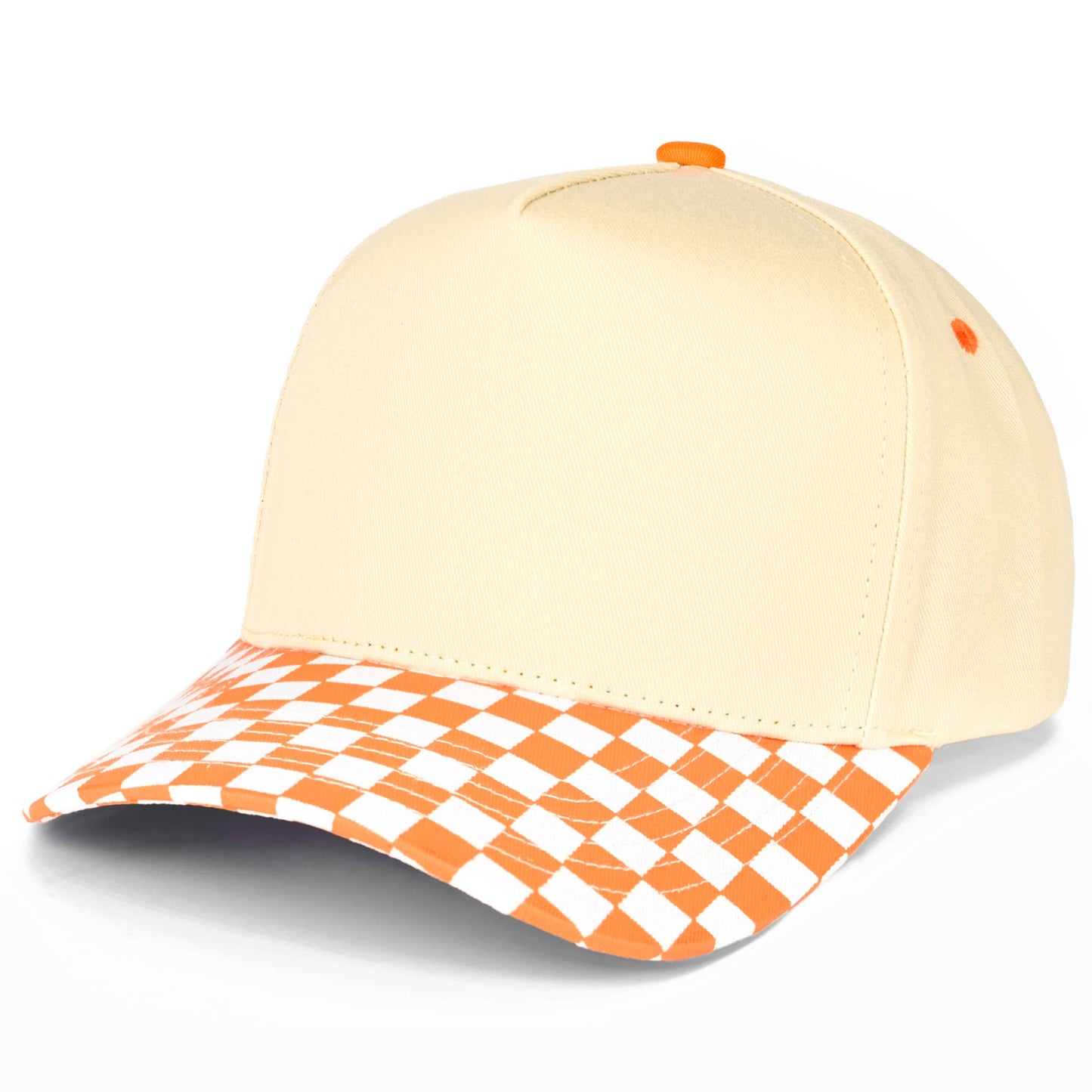 C.C Check Board Pattern Print Two Tone Canvas Trucker Hat