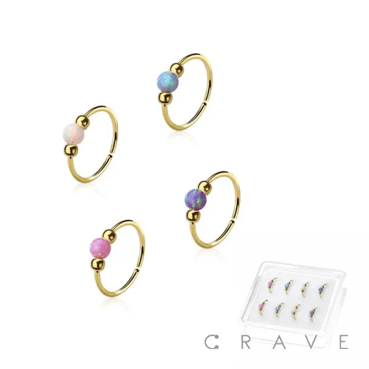 Gold Nose Hoop With Opal Stone-Variety Colors