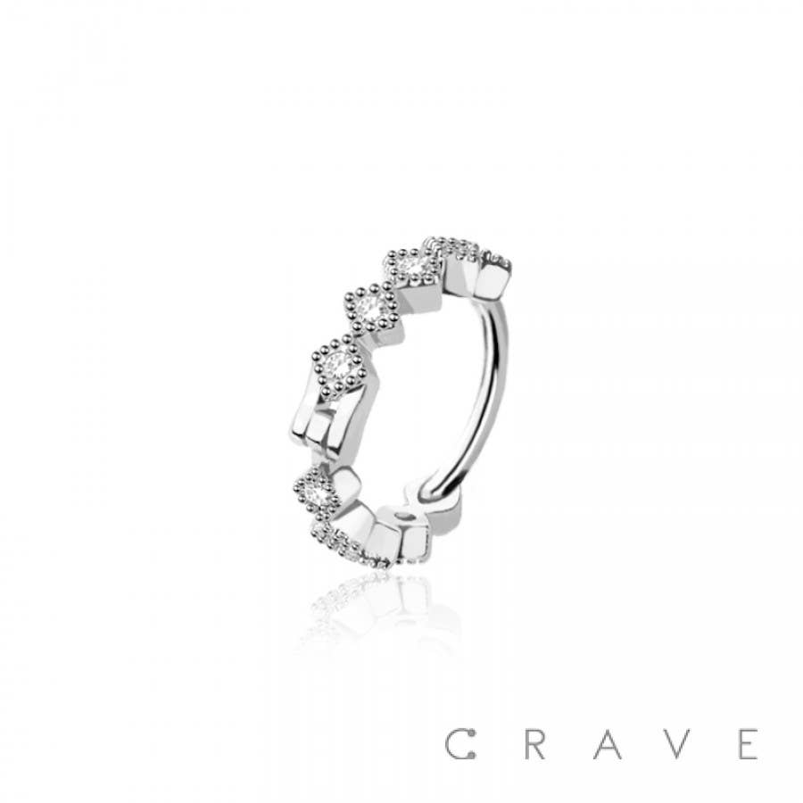 GEM CROWN 316L SURGICAL STEEL HINGED SEGMENT HOOP RING