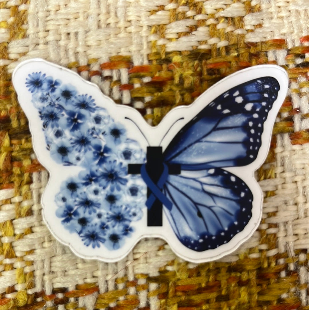 Cancer Awareness Butterfly Sticker-Blue