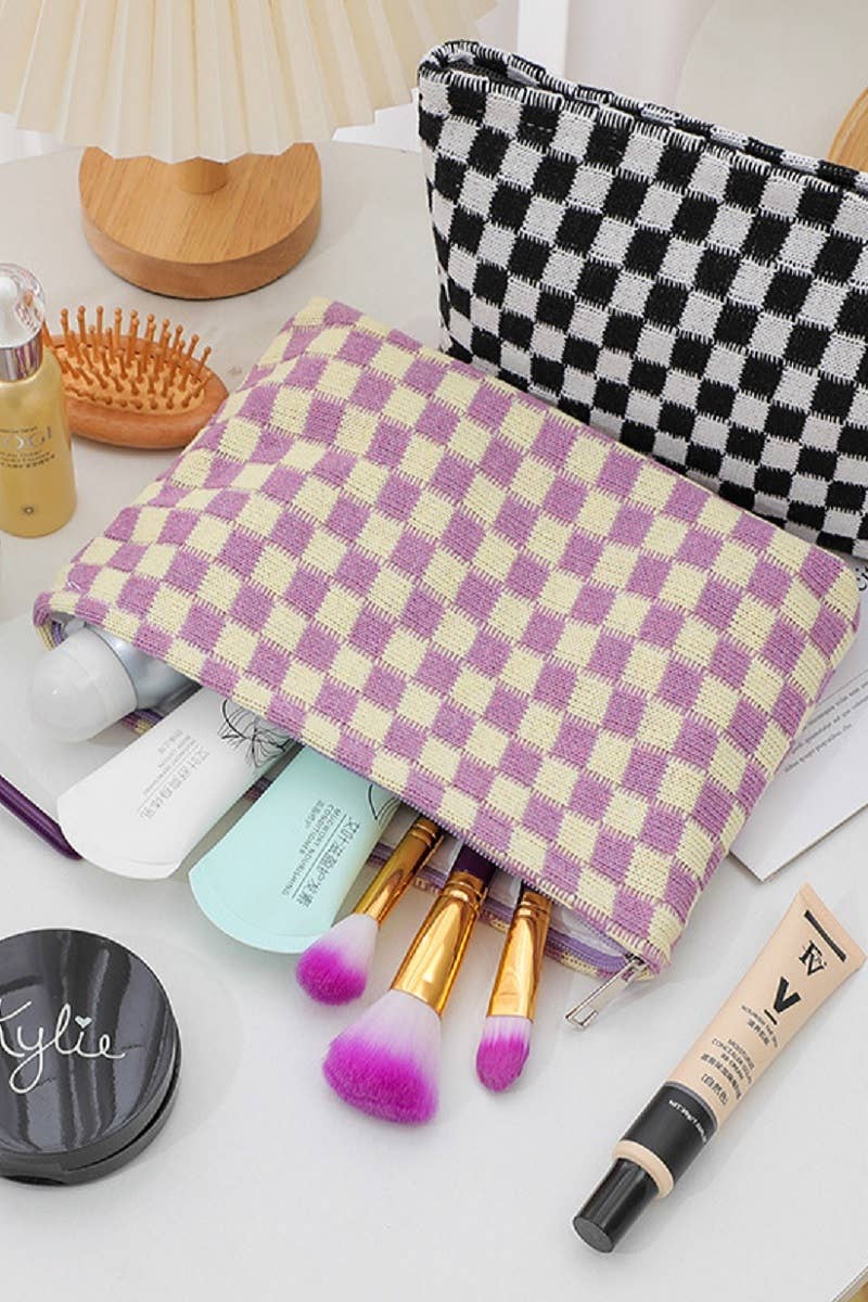 Lila-Lavender Checkered Pouch Clutch Bag