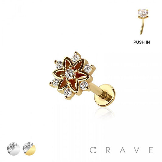 Mandala Flower Threadless Push In Body Jewelry Ring