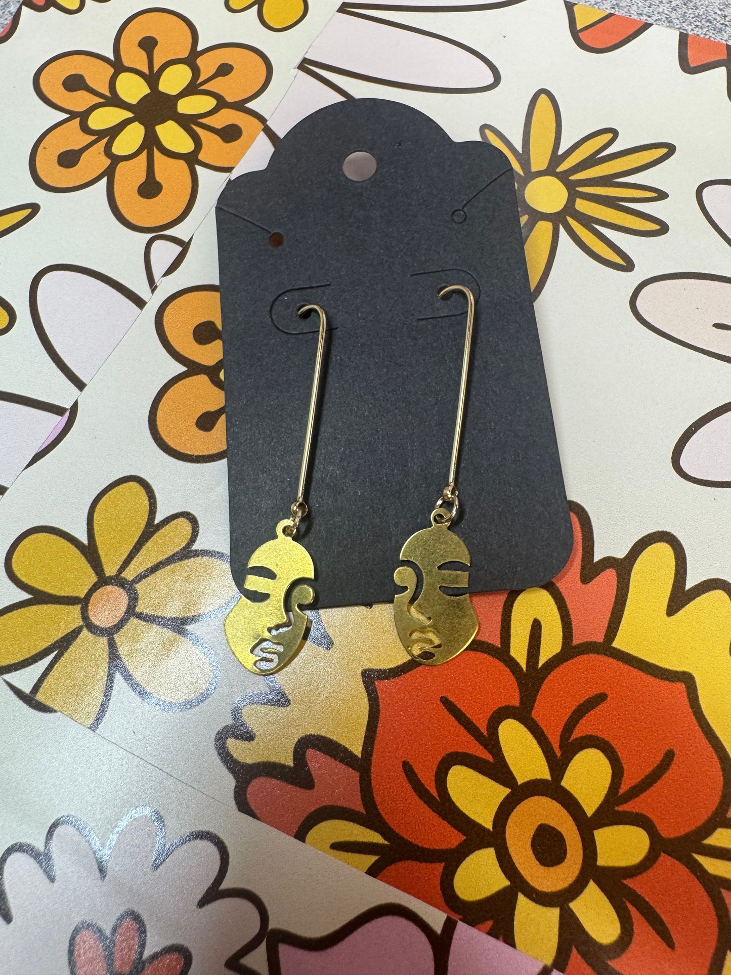 Shae-Golden Face Dangle Earrings