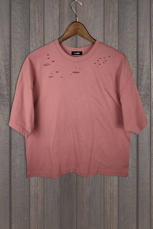 DIE CUT 100% Cotton Solid short sleeve crew neck crop Tee