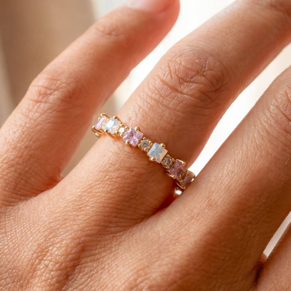 Evelyn-Gold Dipped Square Cz Studded Ring