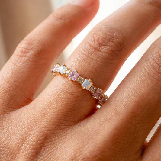 Evelyn-Gold Dipped Square Cz Studded Ring