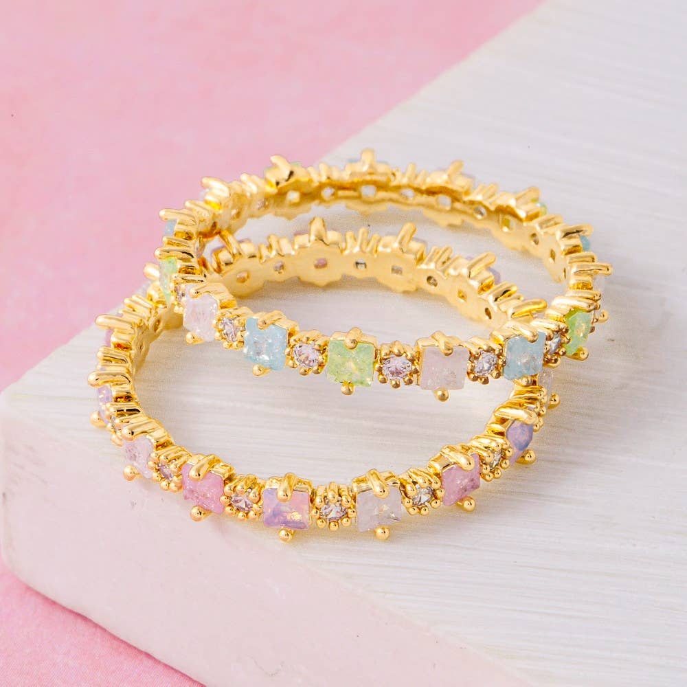 Evelyn-Gold Dipped Square Cz Studded Ring