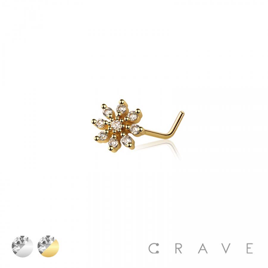 Decked Out Flower and Gemstone-L Shaped Nose Ring