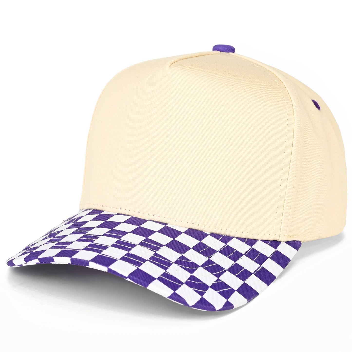 C.C Check Board Pattern Print Two Tone Canvas Trucker Hat