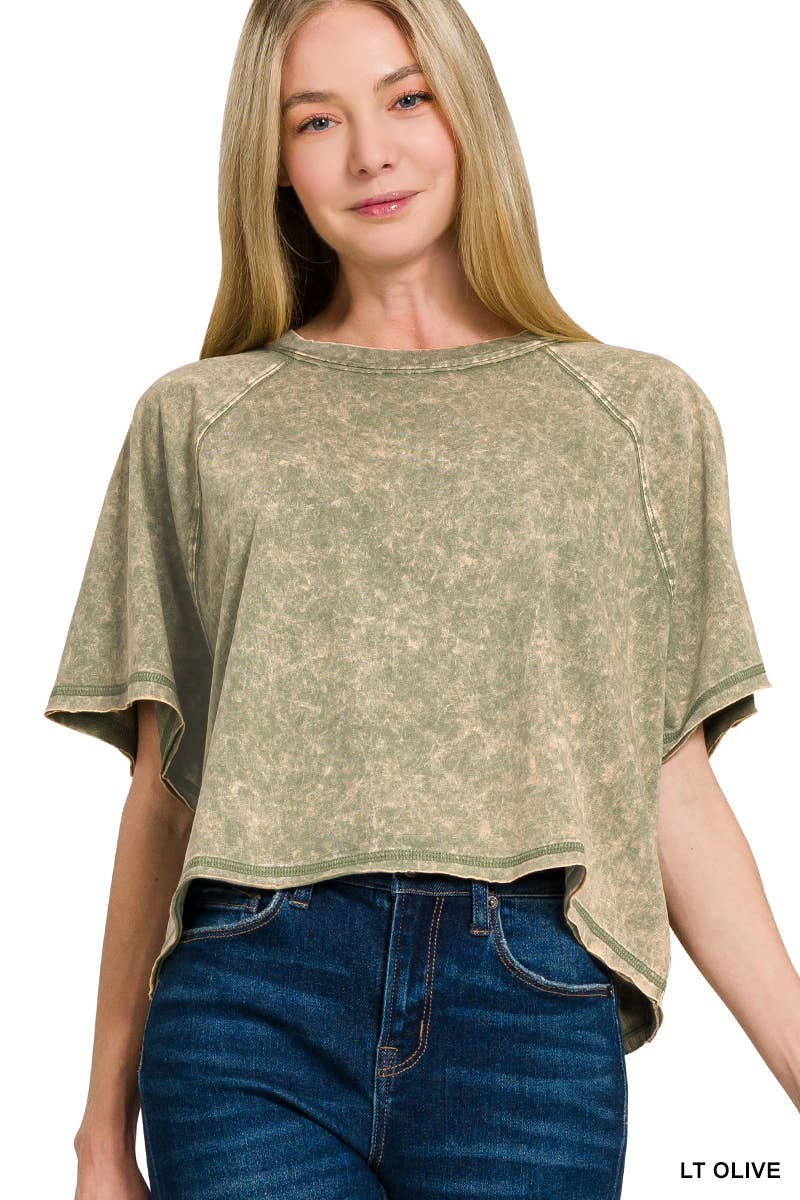 .0306 Acid Washed Raglan Sleeve Crop Tee SI-27746