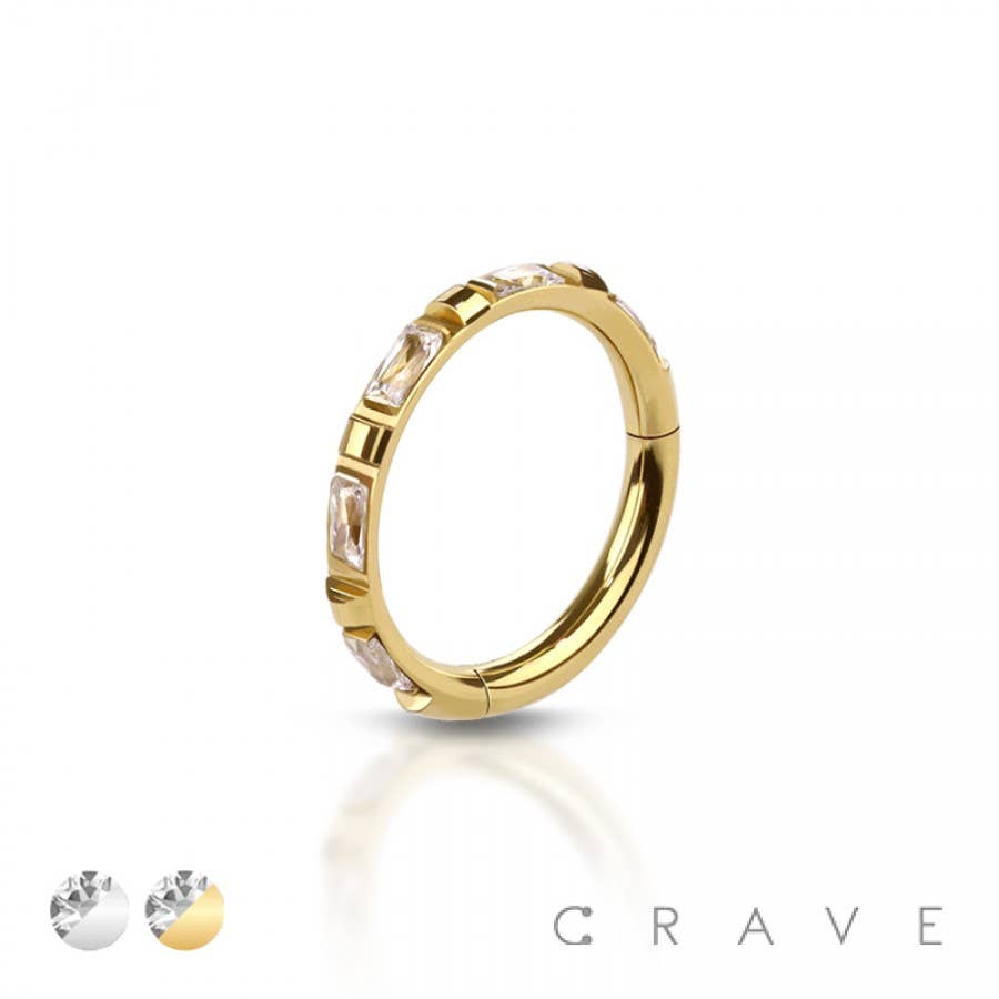 316L STAINLESS STEEL CZ PRONG CLICKER NOSE RING FOR SEPTUM