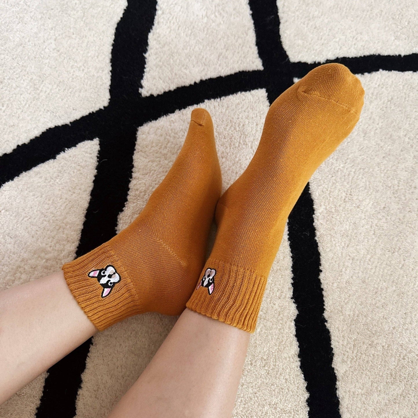 French Bulldog Embroidered Ankle Socks Set Of 2