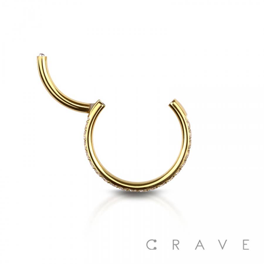 316L SS DOUBLE LINE CZ GEM STUDDED HINGED SEGMENT RING