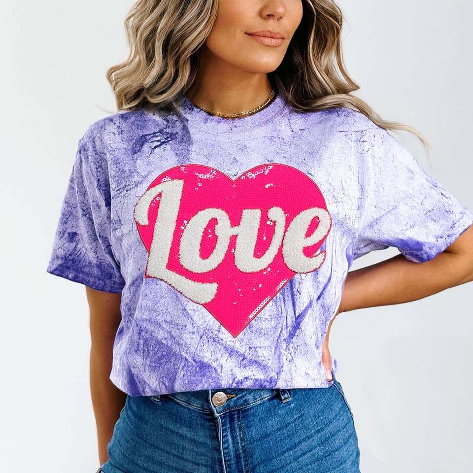 Pink Heart Faux Sequins DTF Heat Transfer: Adult