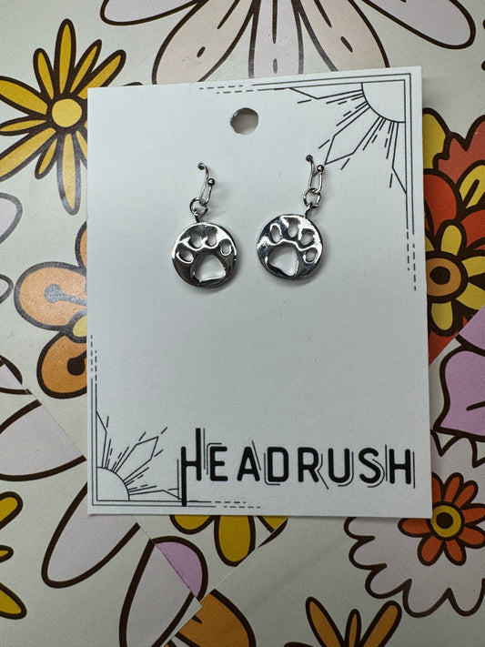 Silver Paw Dangle Earrings