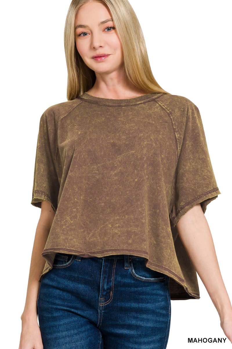 .0306 Acid Washed Raglan Sleeve Crop Tee SI-27746