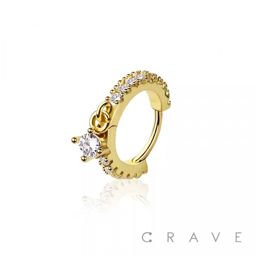 DANGLE ROUND GEM 316L SURGICAL STEEL HINGED SEGMENT HOOP RIN