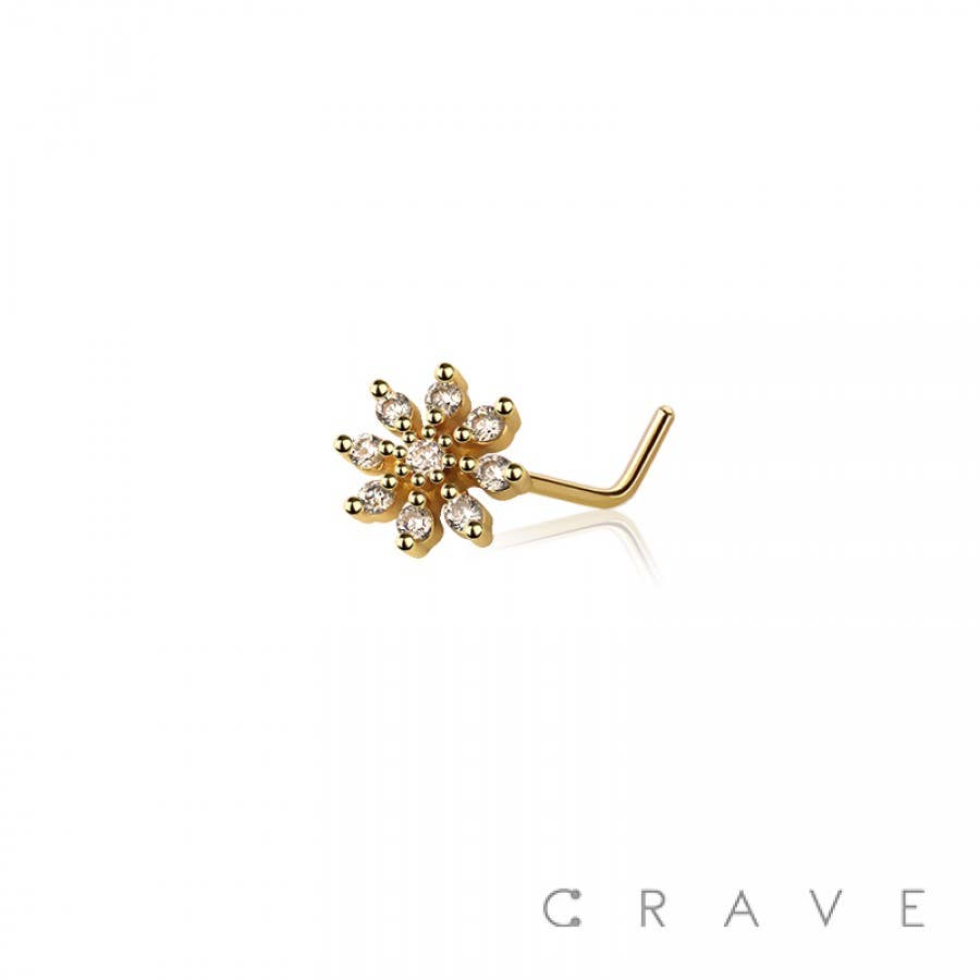 Decked Out Flower and Gemstone-L Shaped Nose Ring