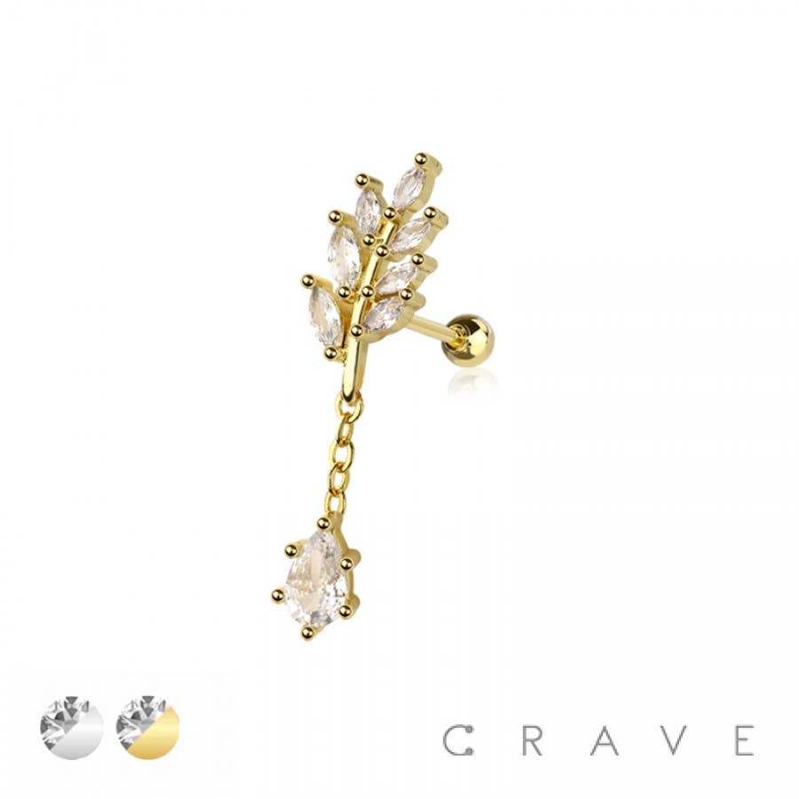 LEAF 316L SURGICAL STEEL DANGLE CARTILAGE BARBELL
