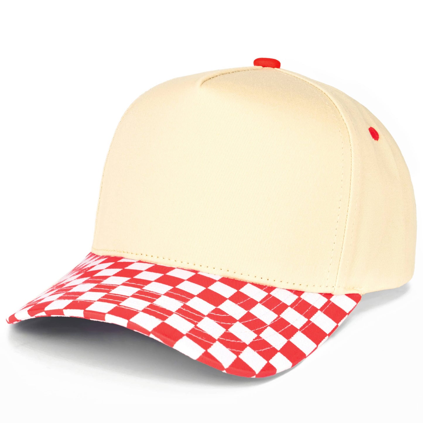 C.C Check Board Pattern Print Two Tone Canvas Trucker Hat