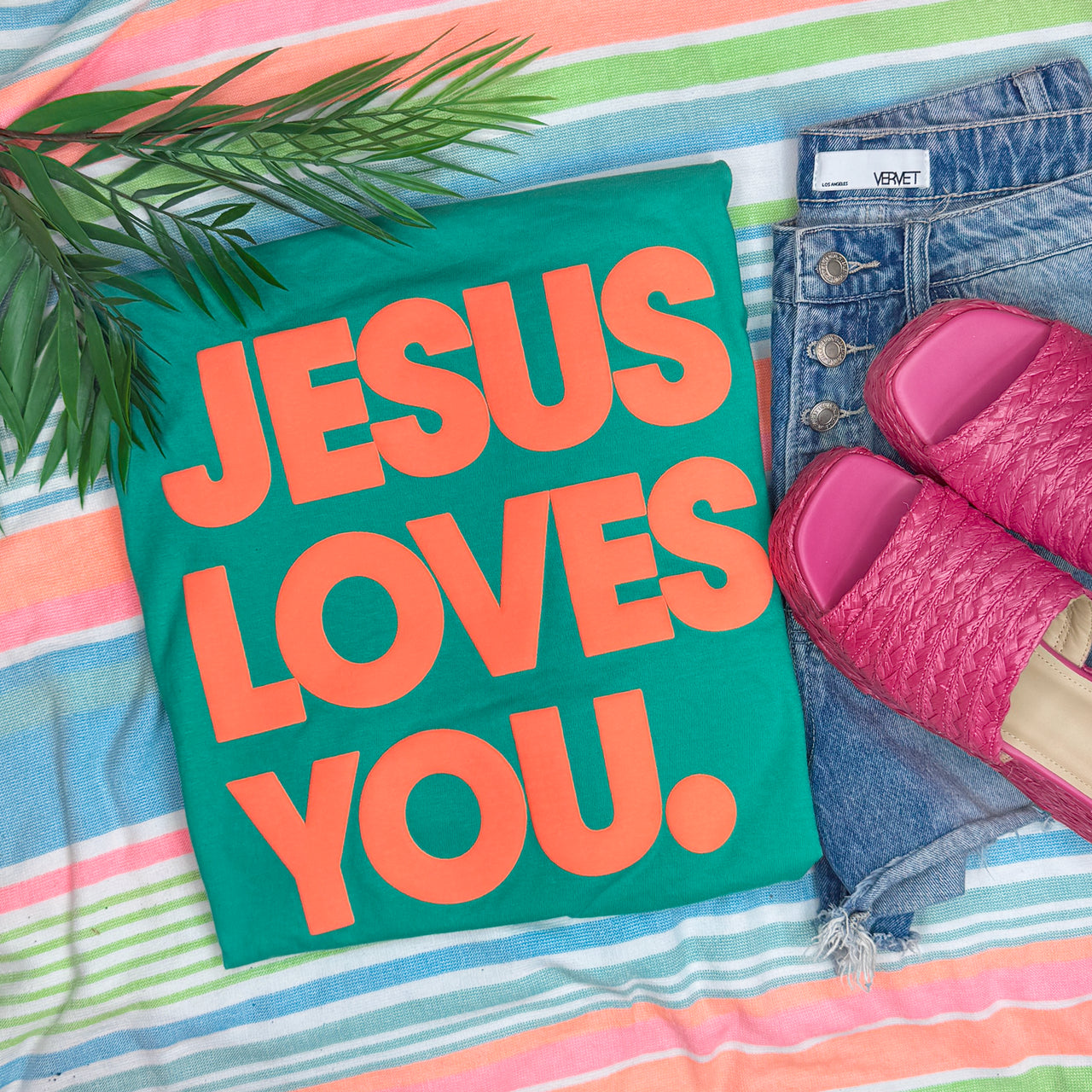 Jesus Loves You Orange PUFF Transfer