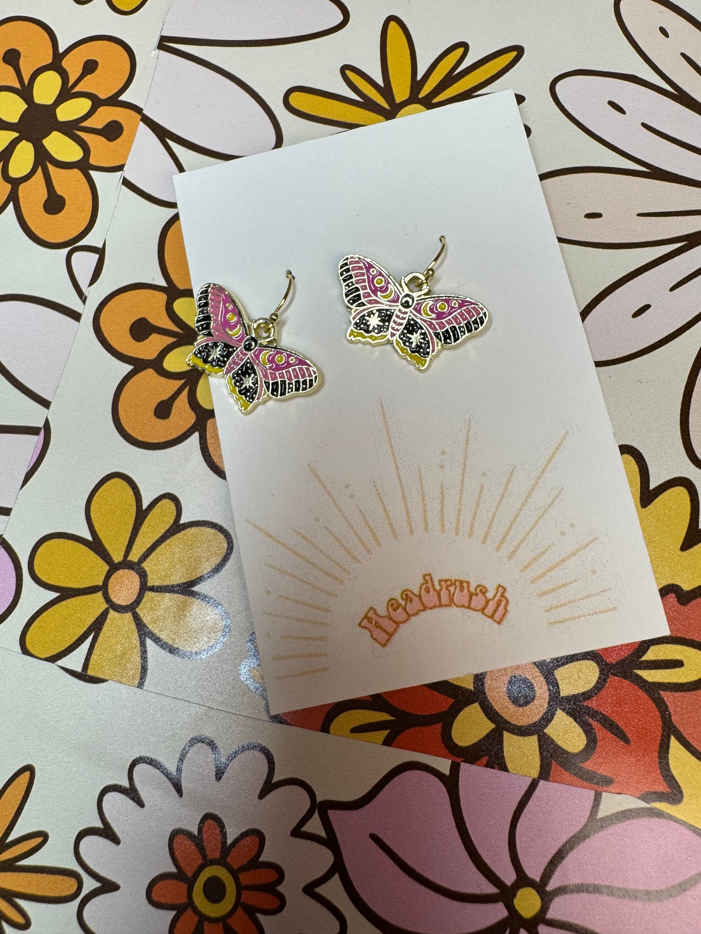 Colorful Moth Dangle Earrings