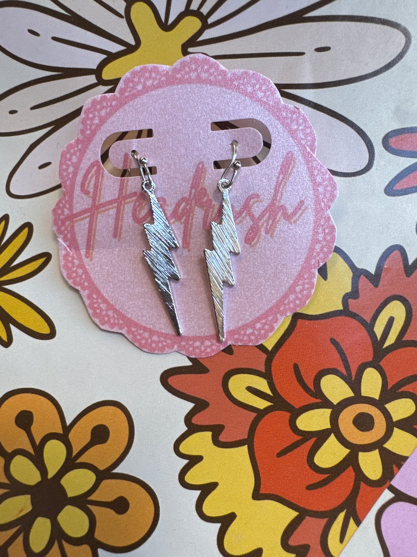 Silver Bolt Dangle Earrings
