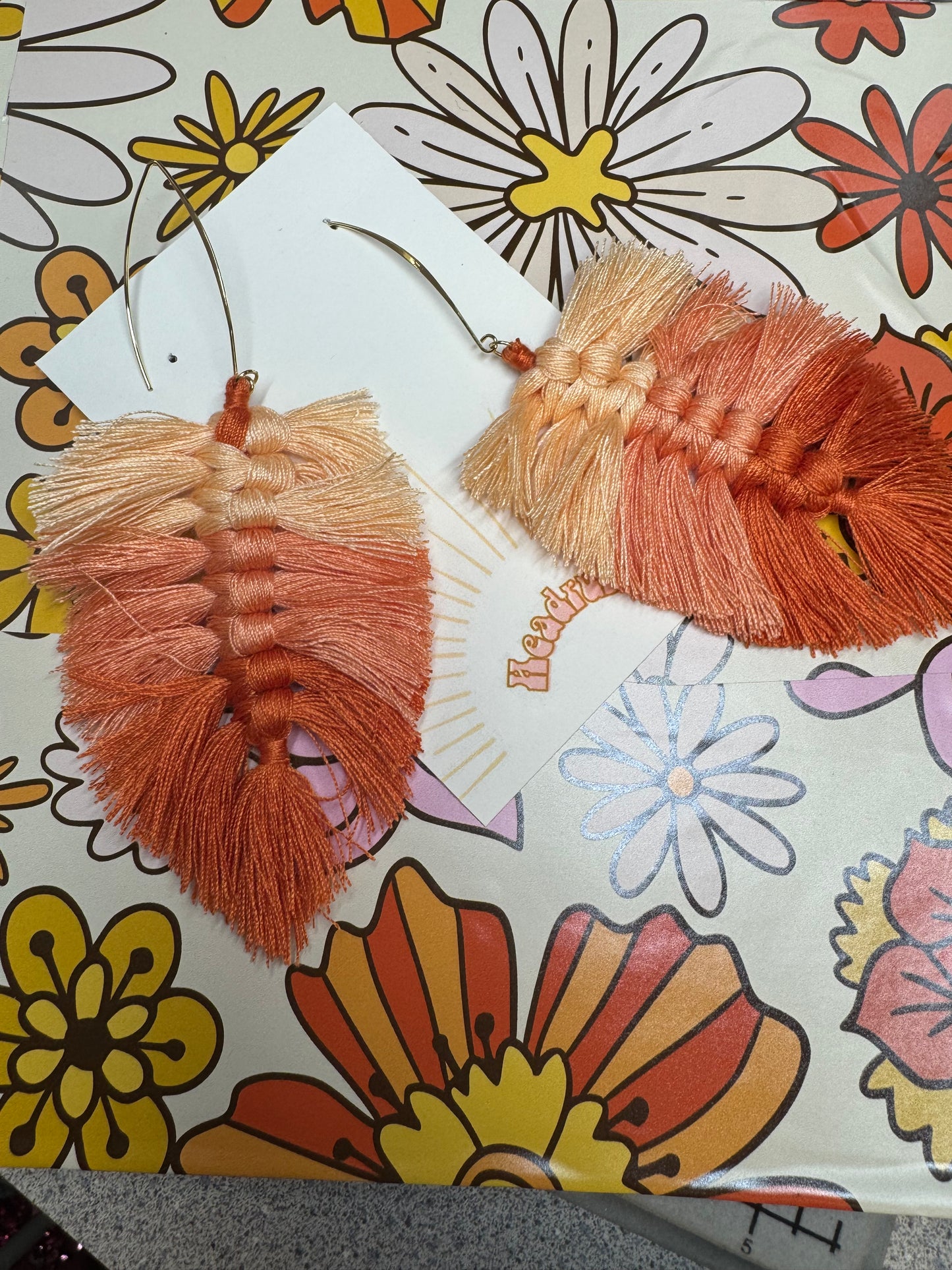 Tropical Keys-Coral Feather Dangle Earrings