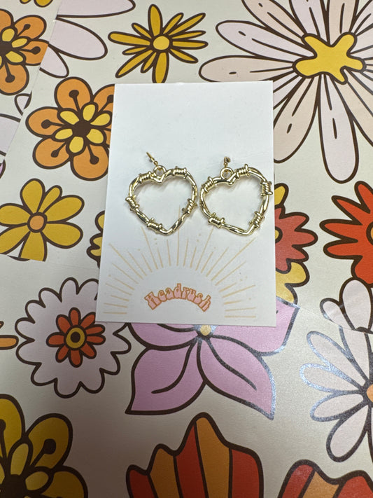 Gold Heart Dangle Earrings