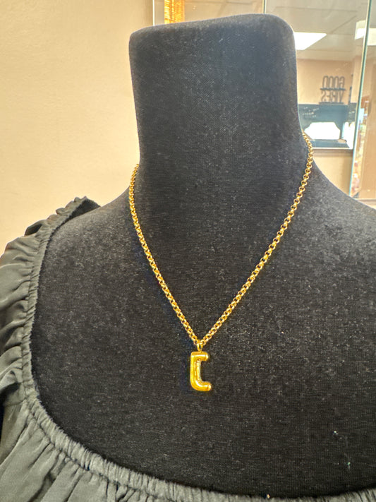 J Bubble Letter Necklace on Gold Chain