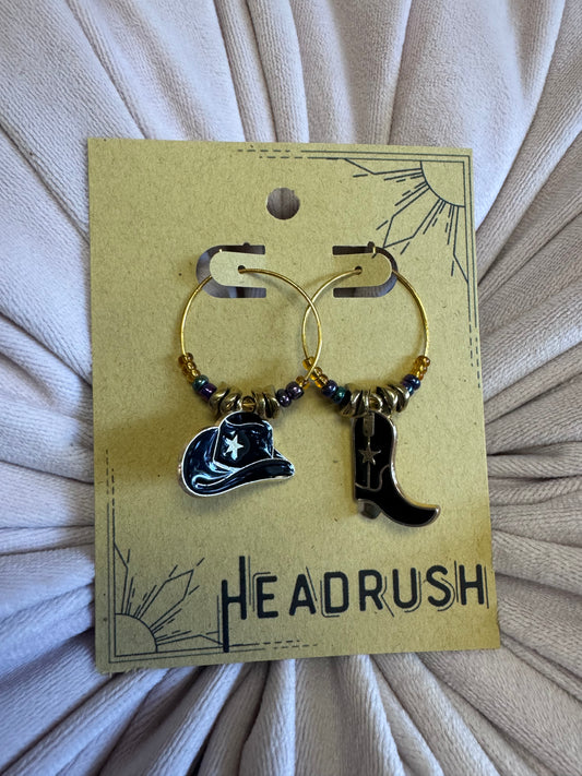 Beaded Western Nights-Dangle Hoop Earrings