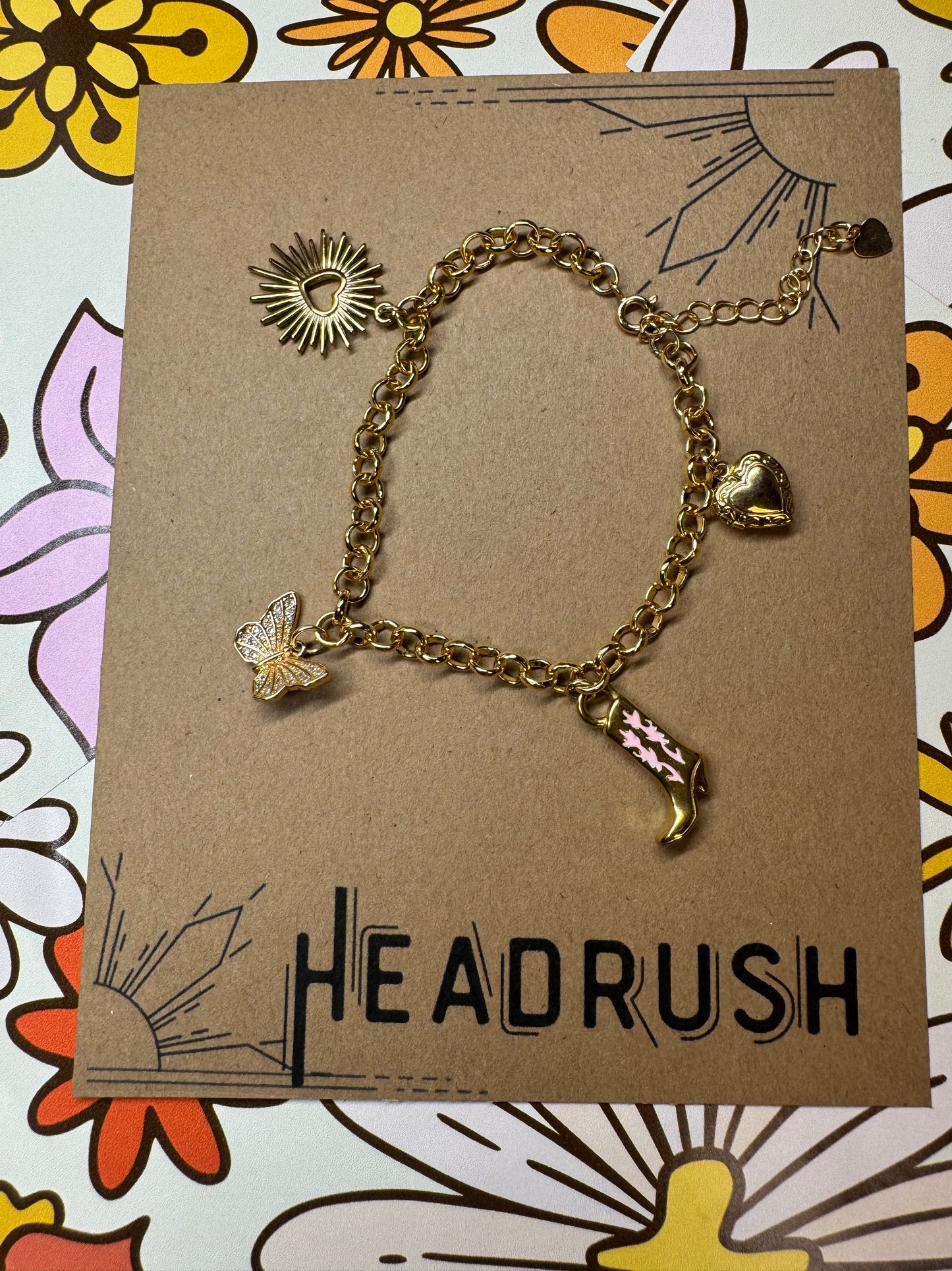 Lockets and Cowgirl Boots Gold Charm Bracelet