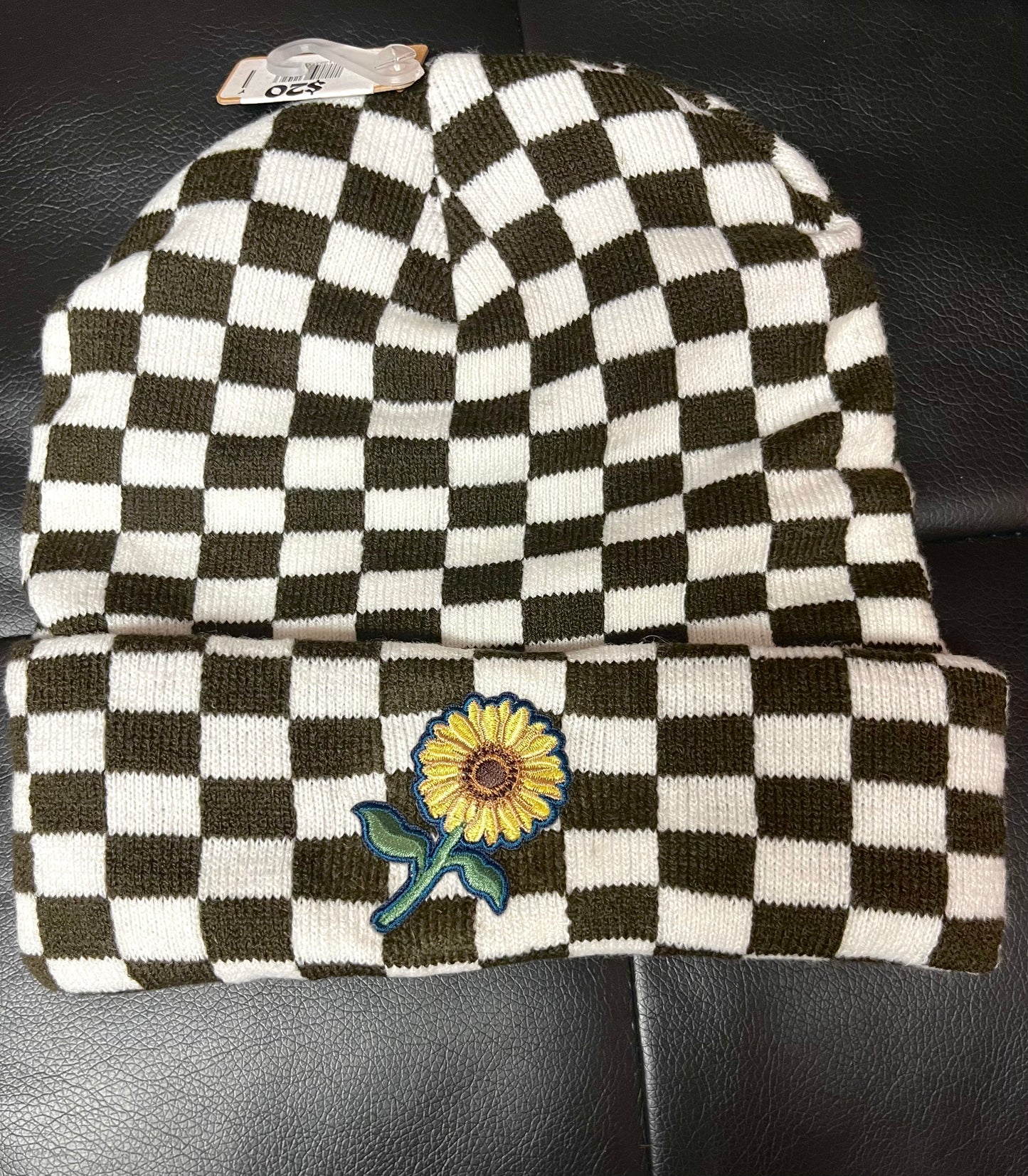 Plush Checkered Sunflower Beanie