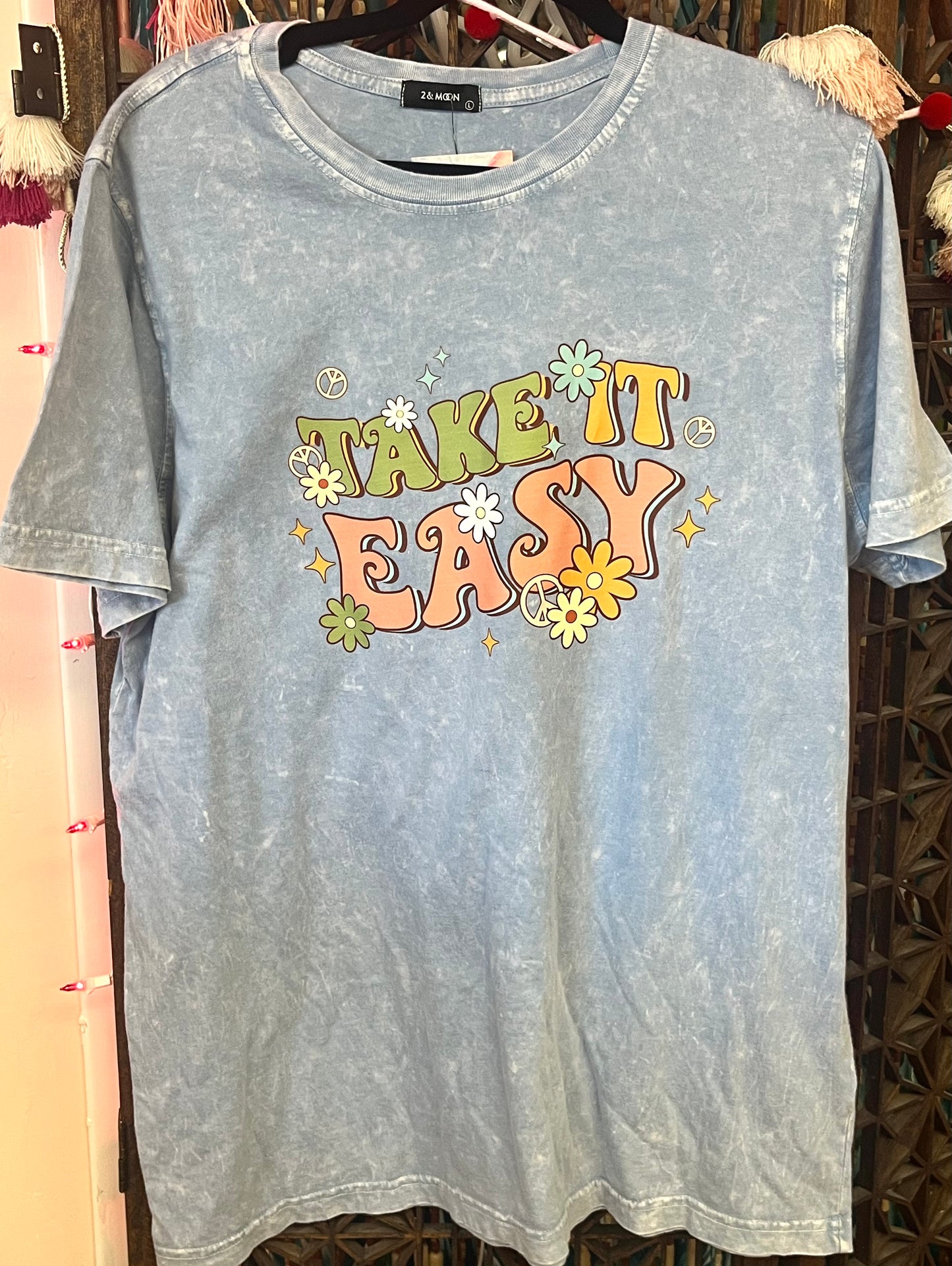 Sky Blue Acid Wash Graphic Short Sleeve T Shirt