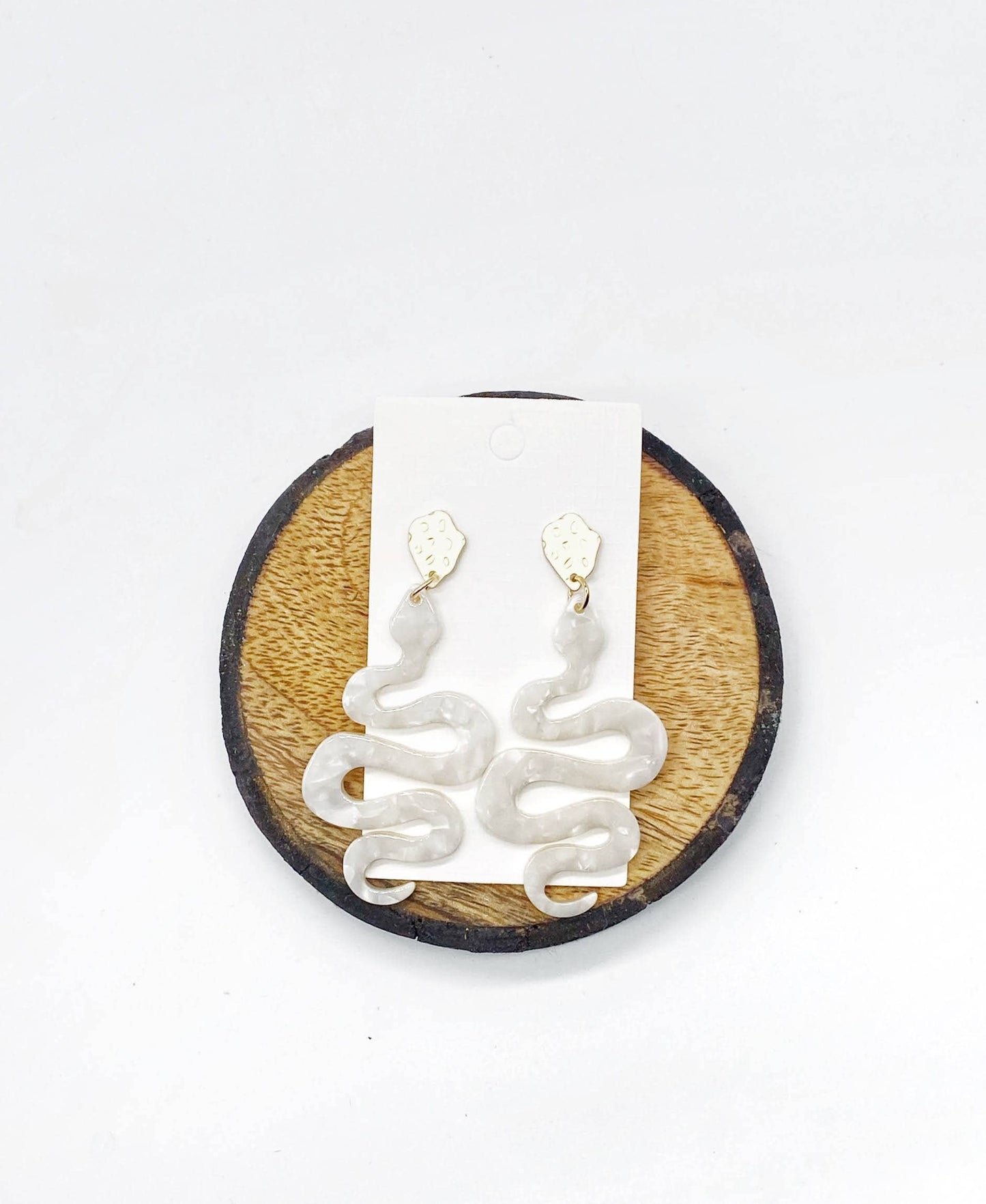 Ivory Acrylic Snake Statement Earrings