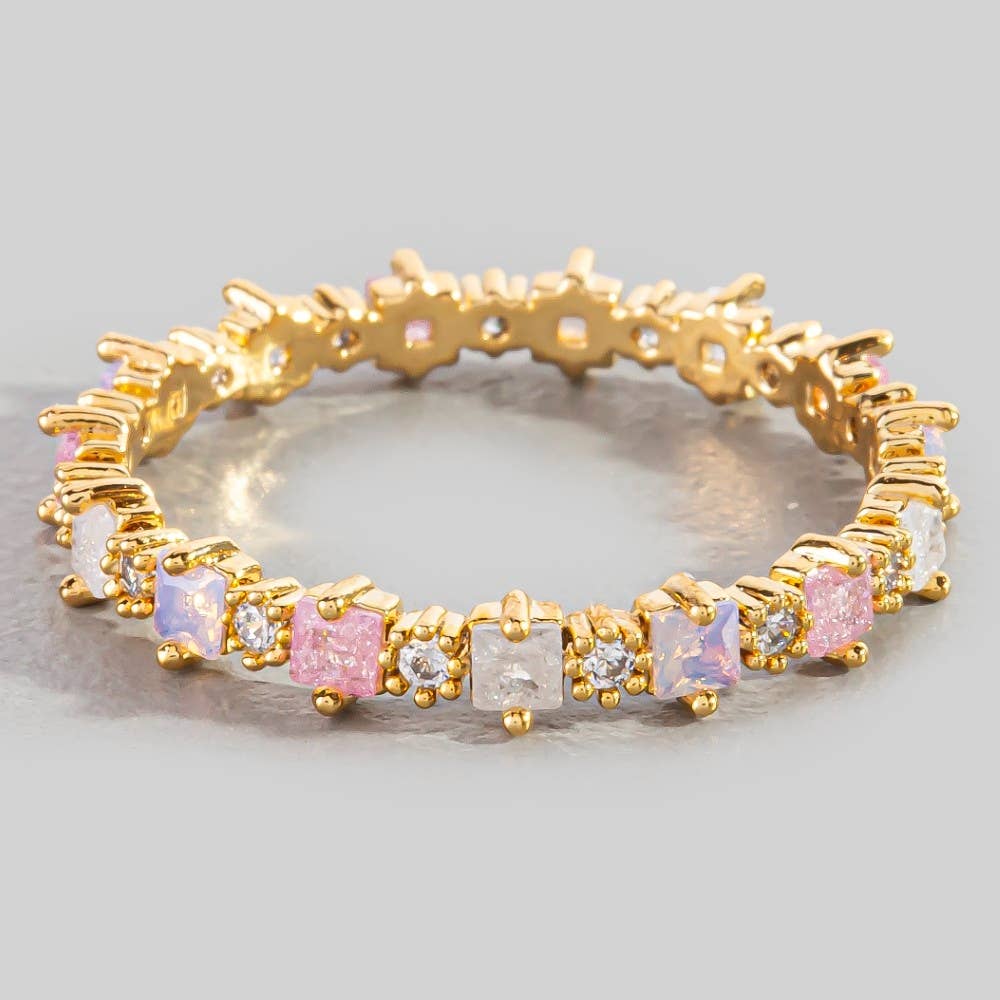 Evelyn-Gold Dipped Square Cz Studded Ring