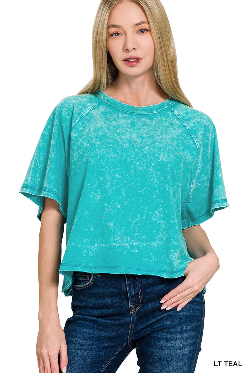 .0306 Acid Washed Raglan Sleeve Crop Tee SI-27746