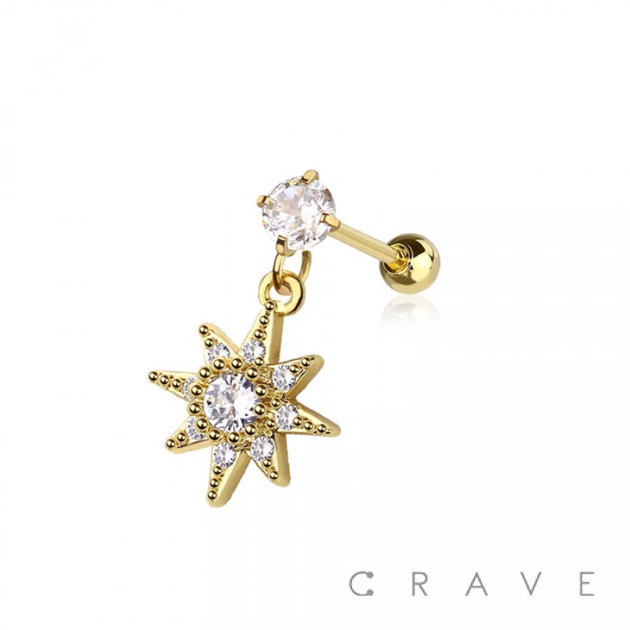 Sunburst Gem Dangle Cartilage Body Jewelry Ring