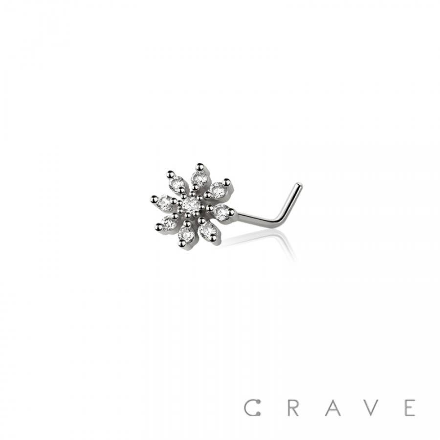 Decked Out Flower and Gemstone-L Shaped Nose Ring