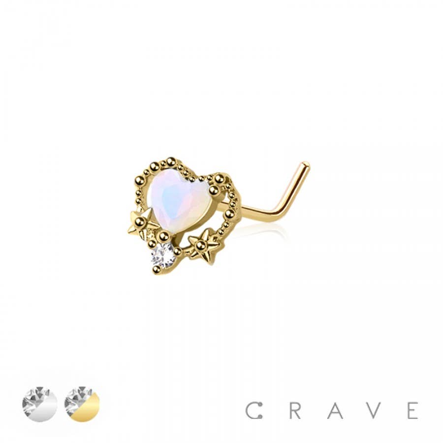 Opal Heart L-Shaped Nose Ring-Body Jewelry