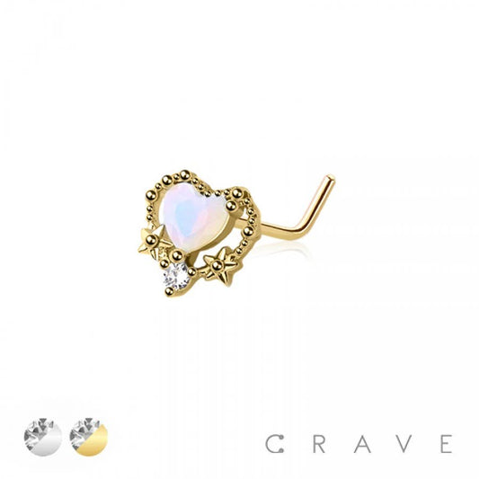 Opal Heart L-Shaped Nose Ring-Body Jewelry