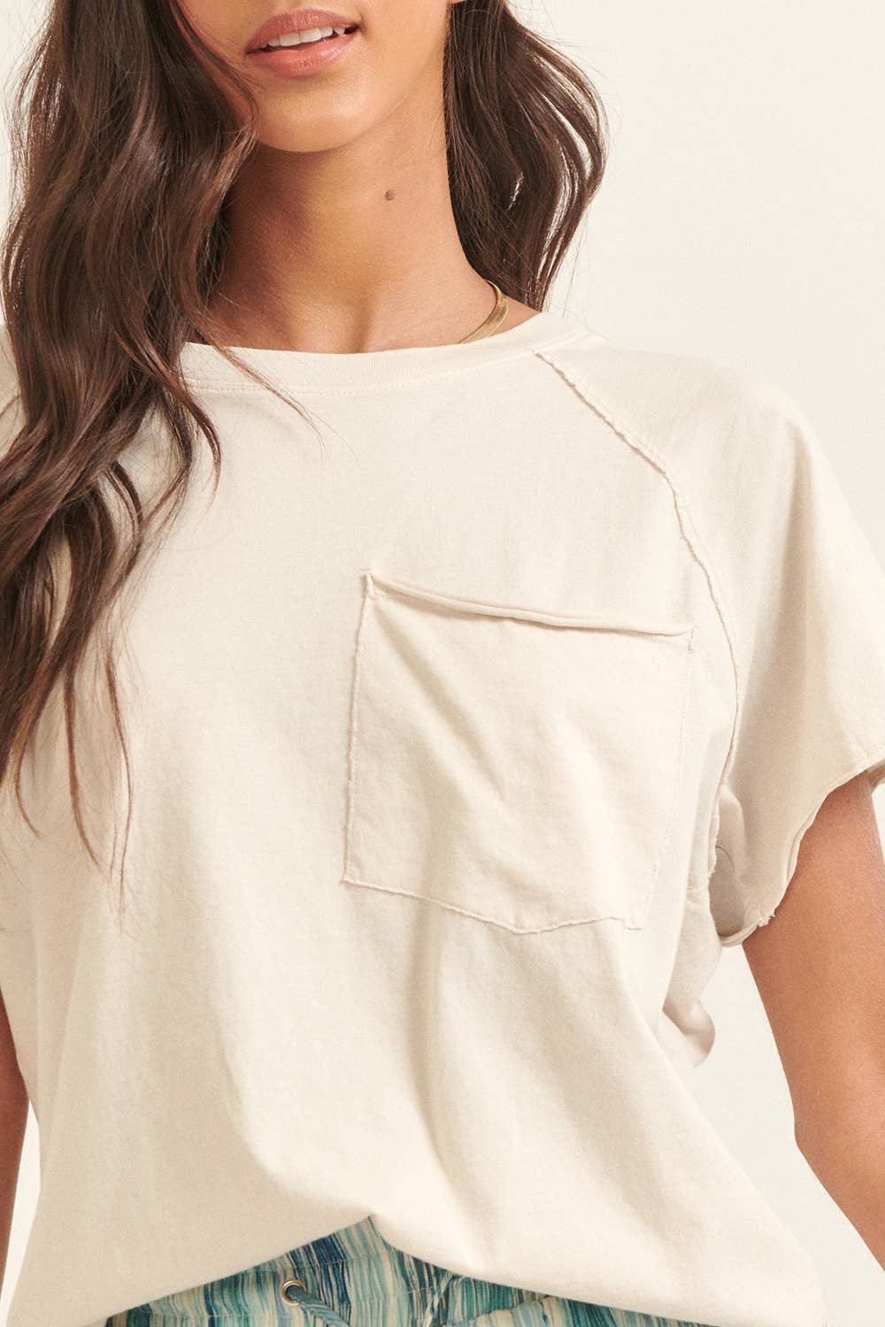 Oversize Mineral Washed Boatneck Raglan Pocket Tee: Blush / S