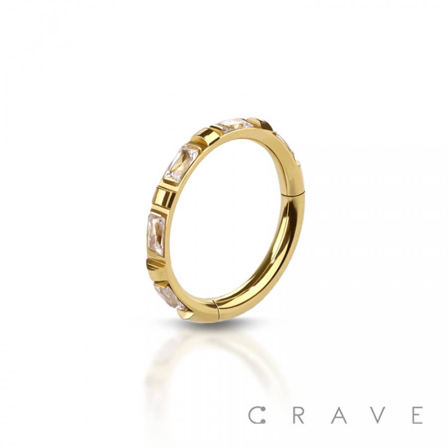316L STAINLESS STEEL CZ PRONG CLICKER NOSE RING FOR SEPTUM