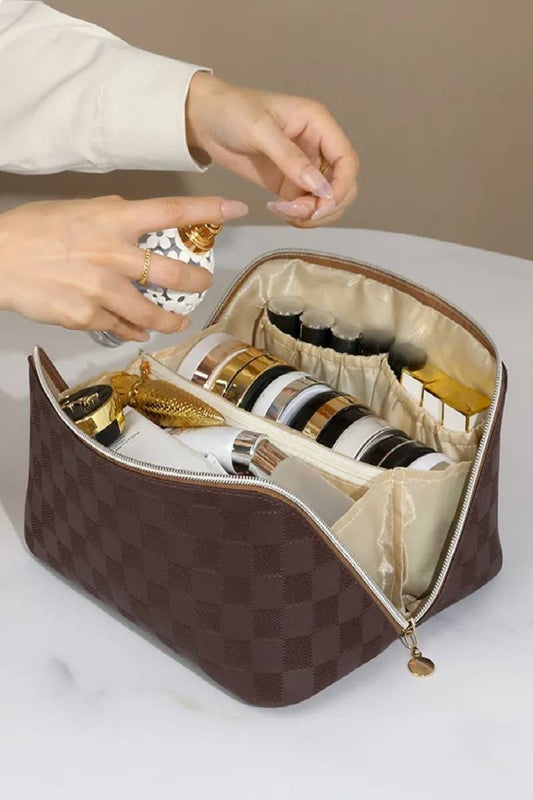 Vegan Leather Checkered Makeup Bag