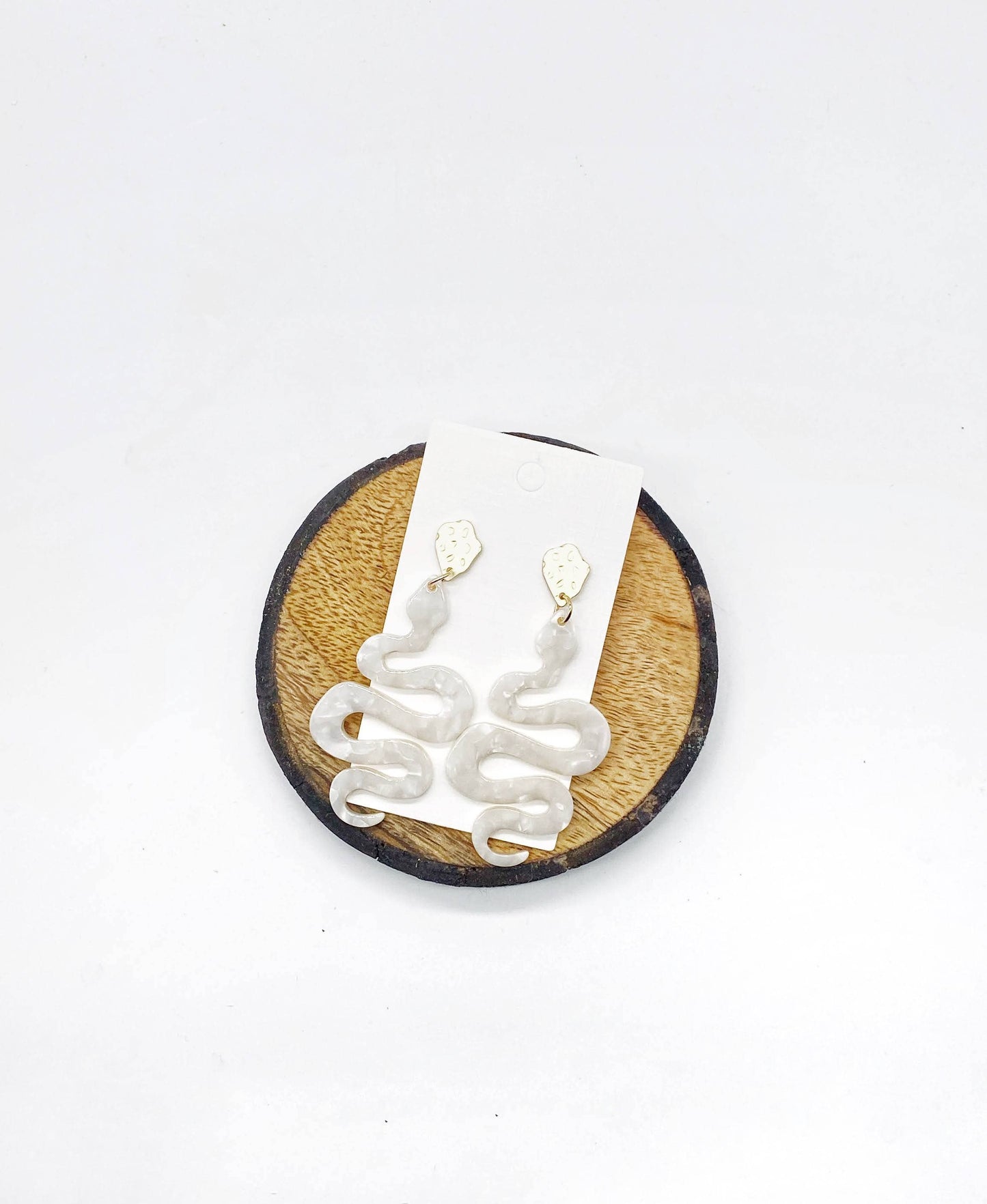 Ivory Acrylic Snake Statement Earrings